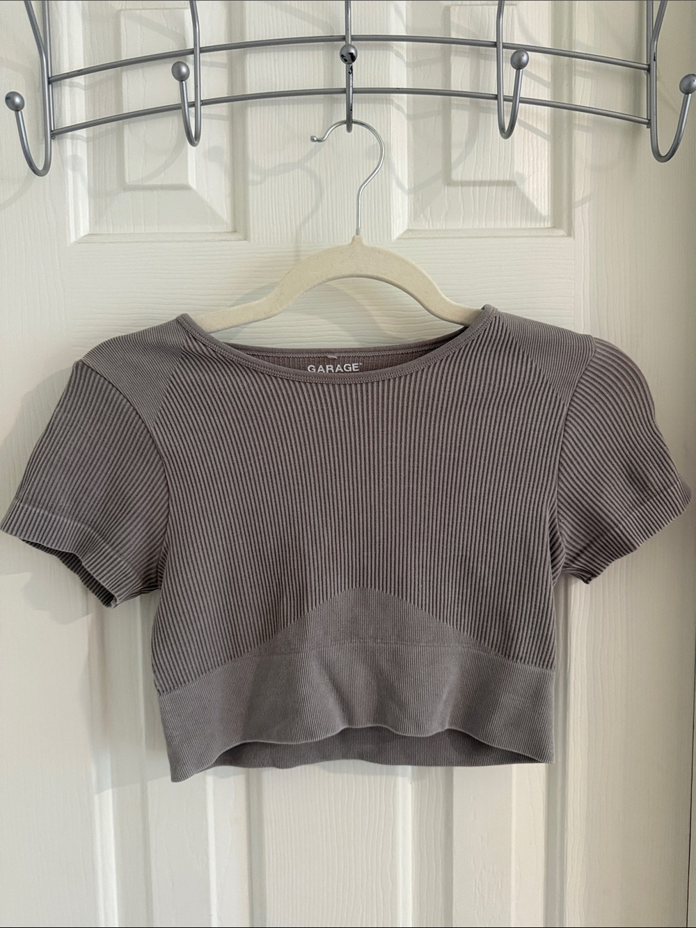Garage Short Ribbed Crop Top in Dusty Taupe